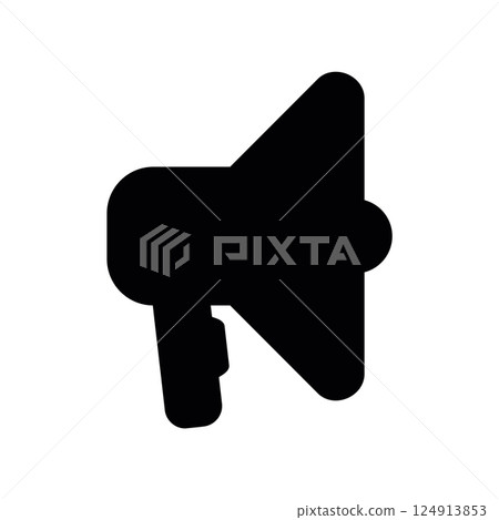 Solid megaphone icon tilted representing dynamic announcement or action call 124913853