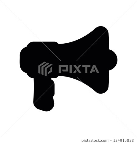 Solid simple megaphone icon representing announcements, alerts or amplification 124913858