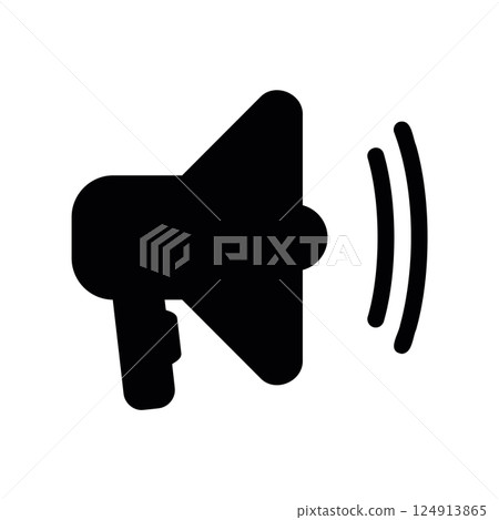 Solid megaphone icon with prominent sound waves indicating loud broadcast 124913865