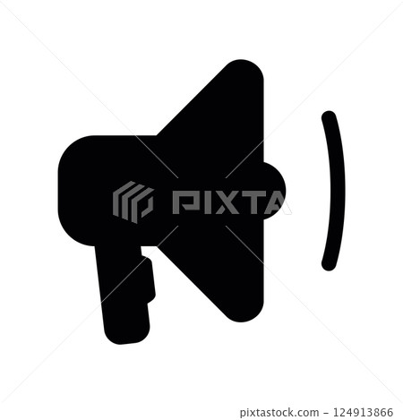 Dynamic tilted solid megaphone with sound waves for active alert notification 124913866