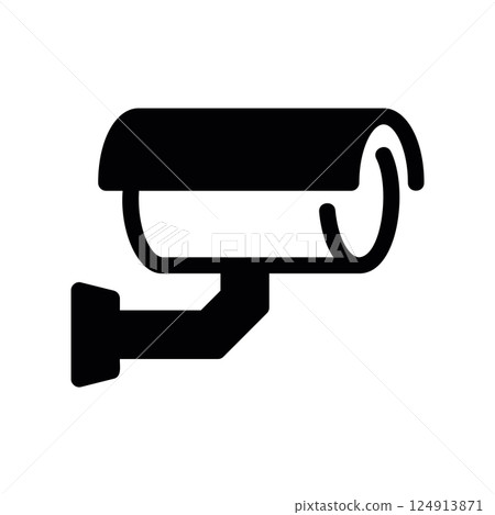 Standard bullet style surveillance camera fixed on a wall mounting bracket 124913871