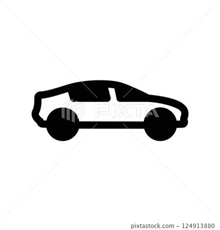 Simple solid car silhouette icon representing personal vehicle or transportation 124913880
