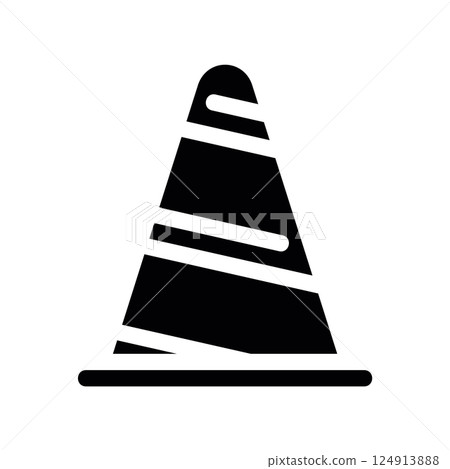 Striped traffic cone icon used for road warnings or delineating areas 124913888