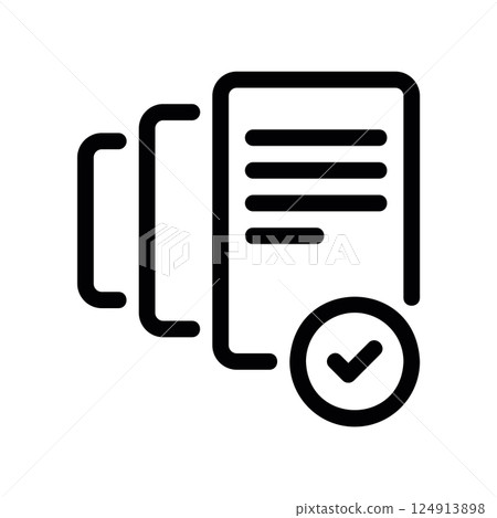 Outline document stack or tab with checkmark indicating batch approval verification 124913898