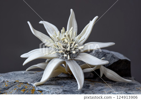 Close up of a white flower with yellow centers. 124913906