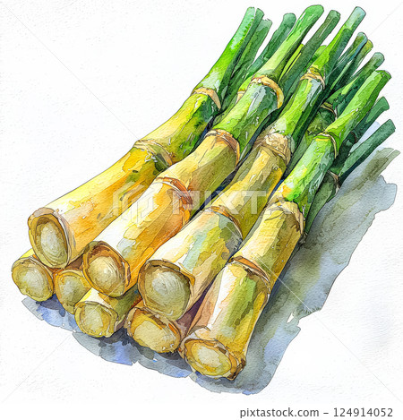 Bunch of bamboo sticks are shown in a painting 124914052