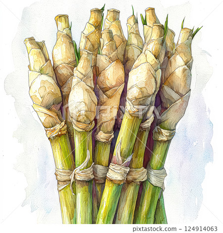 Bunch of green stems with a white covering Bunch of green stems with a white covering 124914063