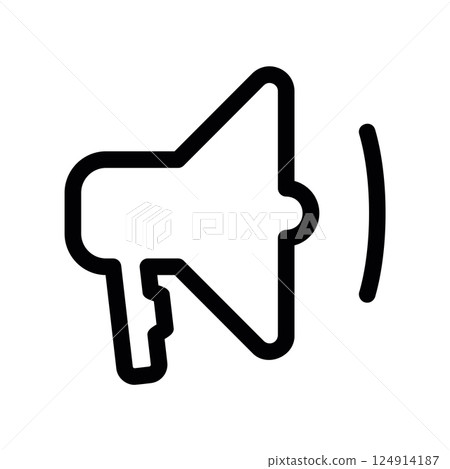 Megaphone graphic with a single sound wave for low volume alert ico 124914187