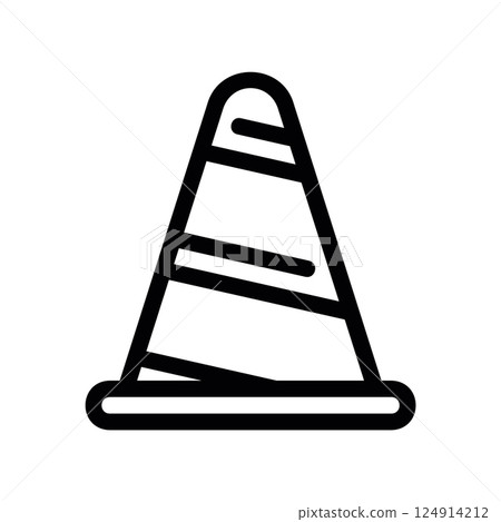 Striped traffic cone icon used for road work delineation or caution marker Striped traffic cone icon used for road work delineation or caution marker 124914212