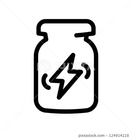 Solid glyph icon of a jar with lightning bolt, energy supplement powder symbol 124914228