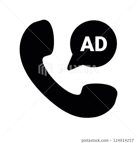 Telephone receiver icon with bubble indicating advertisement call Telephone receiver icon with bubble indicating advertisement call 124914257