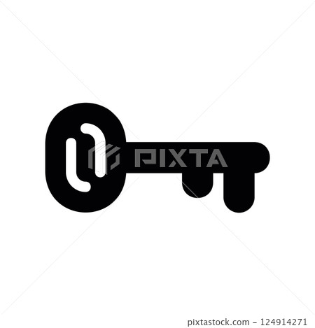 Simple classic key icon for locking or unlocking mechanism Simple classic key icon for locking or unlocking mechanism 124914271