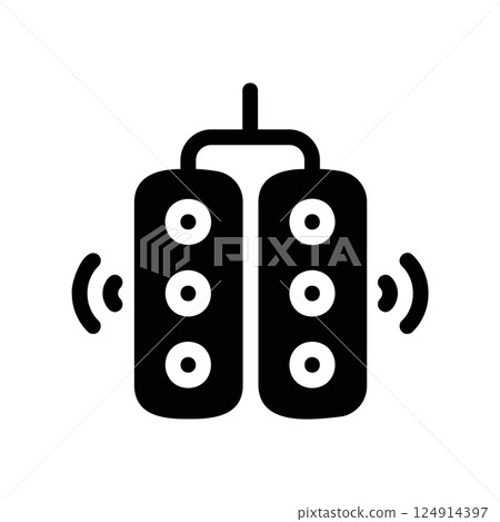 Pair of hanging audio speakers emitting sound waves icon 124914397