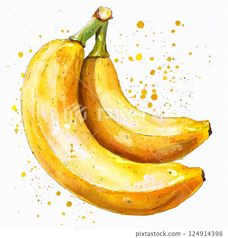 Banana is shown in a painting with a splash of color. 124914398