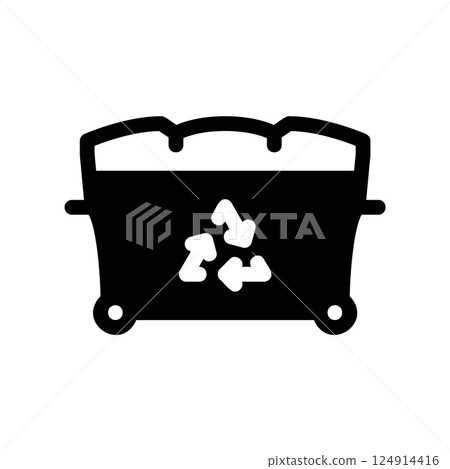Large wheeled dumpster bin with recycling symbol for collection 124914416