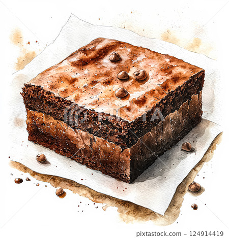 Chocolate brownie with chocolate chips on top 124914419