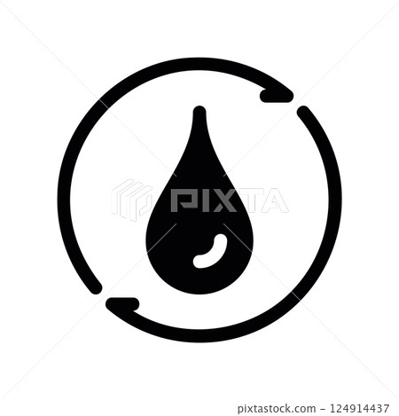 Water droplet within circular arrows symbolizing recycling or renewal 124914437