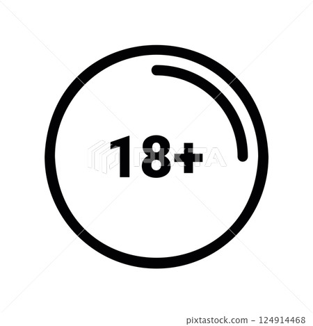 Age restriction symbol indicating content suitable for adults 18 plus outline Age restriction symbol indicating content suitable for adults 18 plus outline 124914468
