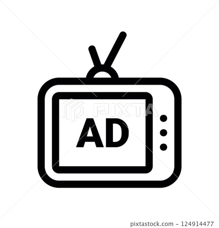 Outline retro television screen displaying advertisement message broadcast clearly Outline retro television screen displaying advertisement message broadcast clearly 124914477