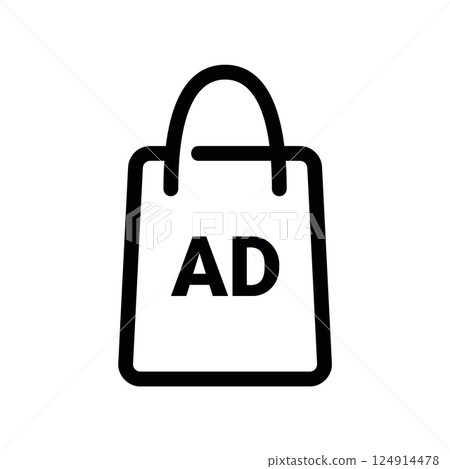 Outline shopping bag with AD label indicating promotional merchandise clearly Outline shopping bag with AD label indicating promotional merchandise clearly 124914478