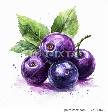 Bunch of purple berries on a leaf. Bunch of purple berries on a leaf. 124914622