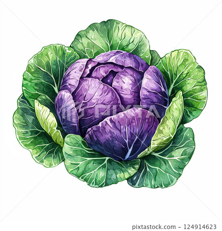 Purple cabbage with green leaves Purple cabbage with green leaves 124914623