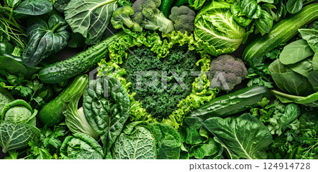 Close up of a variety of green vegetables 124914728