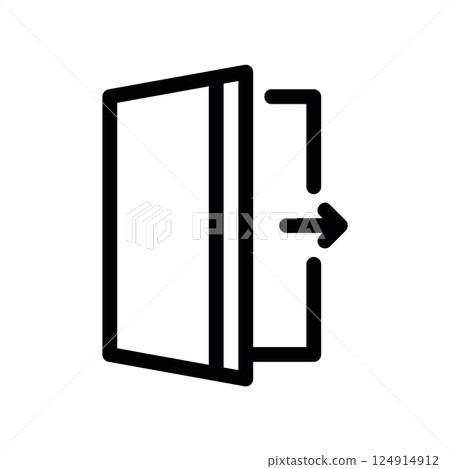Exit or log out symbol icon showing departure through an open doorway 124914912