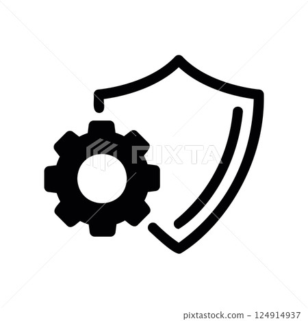 Security shield with gear icon representing protection settings and configuration 124914937