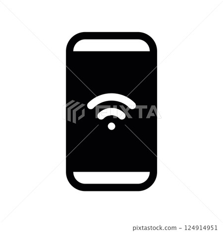 Smartphone displaying wireless signal icon for internet connectivity access point 124914951