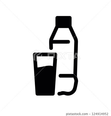 Bottle pouring liquid into a glass icon representing beverage or refreshment 124914952
