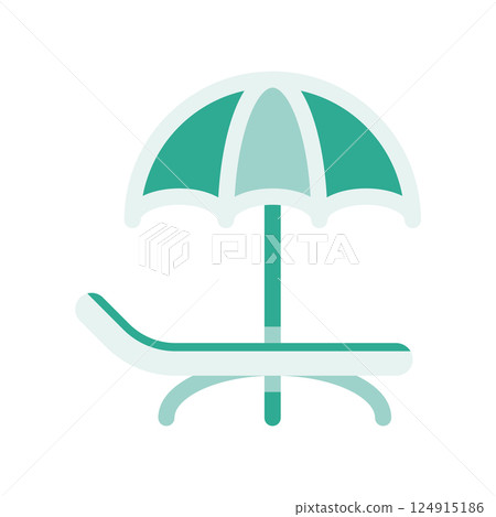 A concise image depicting the motif beach umbrella, sun lounger 124915186
