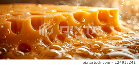 Slice of cheese with holes in it 124915241