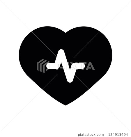 Heart shape icon incorporating a cardiogram line representing health pulse or medical status 124915494