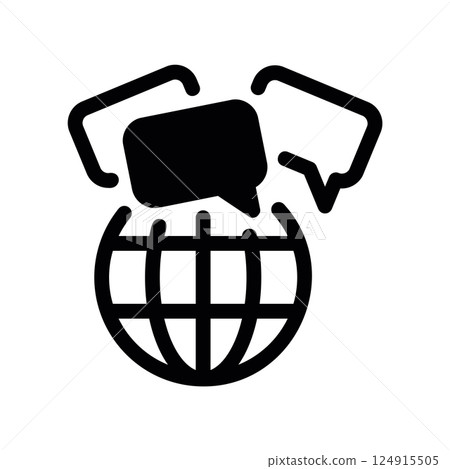 Icon representing worldwide communication shown by chat bubbles over a globe 124915505