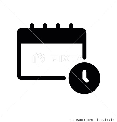 Calendar page icon combined with a clock symbol representing scheduling events 124915518