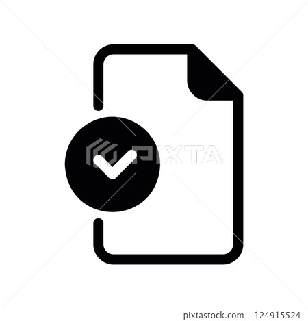 Document icon with a checkmark inside a circle indicating completion approval 124915524