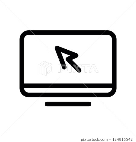 Line icon featuring a computer monitor screen with a pointer cursor indicating user interaction 124915542