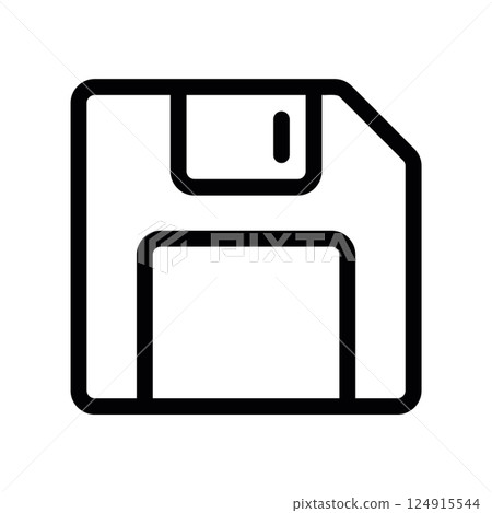 Line icon of a floppy disk, symbolizing the action of saving files in software applications 124915544