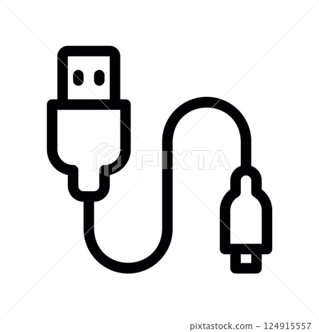 Line icon of a universal serial bus cable featuring a Type A plug and smaller connector end Line icon of a universal serial bus cable featuring a Type A plug and smaller connector end 124915557