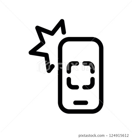 Smartphone displaying focus frame with a flash or sparkle effect symbol 124915612