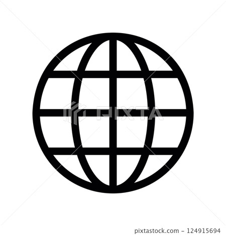 Black outline wireframe globe icon showing standard latitude and longitude grid 124915694