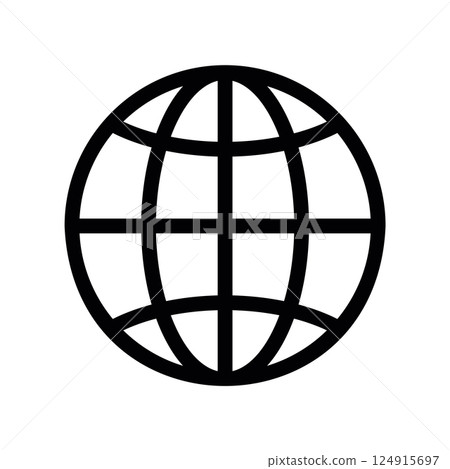 Standard outline globe icon signifying internet connectivity and online status checks Standard outline globe icon signifying internet connectivity and online status checks 124915697