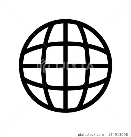 Outline earth grid icon used to represent global access or location services 124915698
