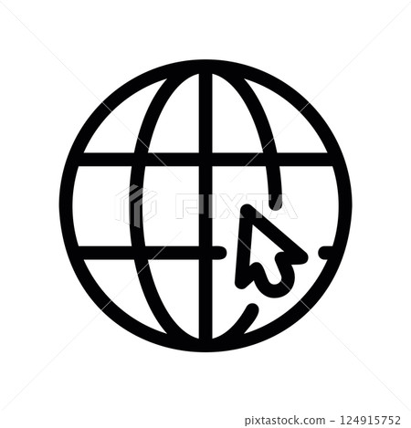 Mouse cursor clicking on a globe icon representing internet access 124915752