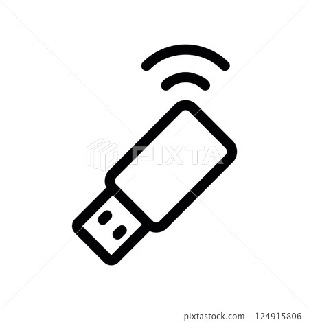 Outline style USB flash drive broadcasting a wireless connectivity signal icon 124915806