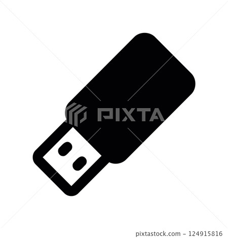Simple solid style USB flash drive icon shown at an angle view Simple solid style USB flash drive icon shown at an angle view 124915816