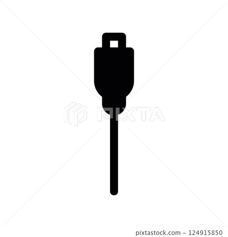 Simple vertical icon representing a universal serial bus plug with short cable attached 124915850