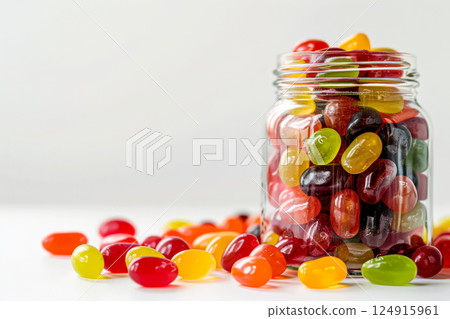 Jar full of colorful jelly beans 124915961
