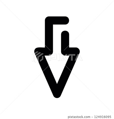 Black outline arrow icon with a thick base pointing straight downwards Black outline arrow icon with a thick base pointing straight downwards 124916095